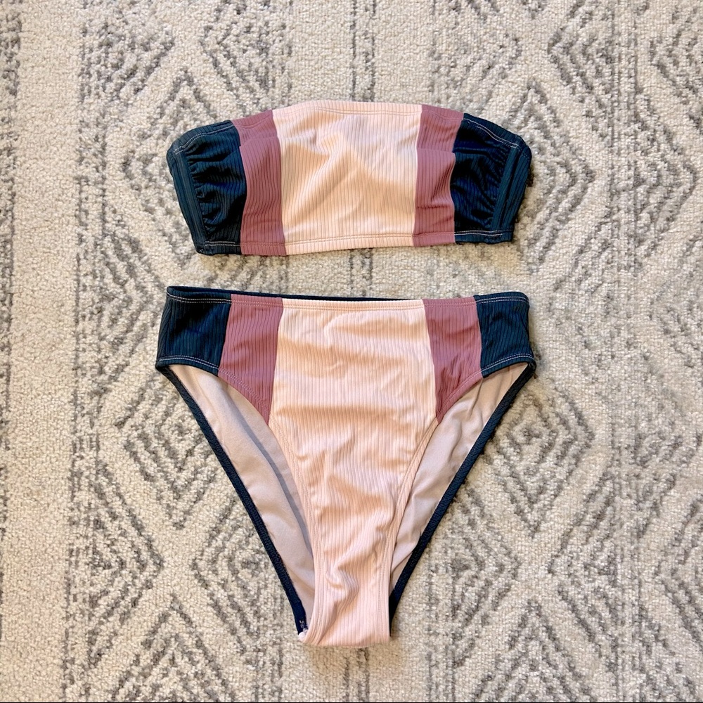 Colorblock bandeau high waist bikini